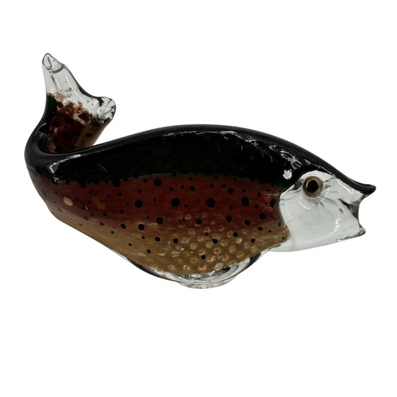 Willow Creek Glass Fish Trout Sculpture Paperweight Hand Painted Signed CHIPPED - Picture 1 of 11